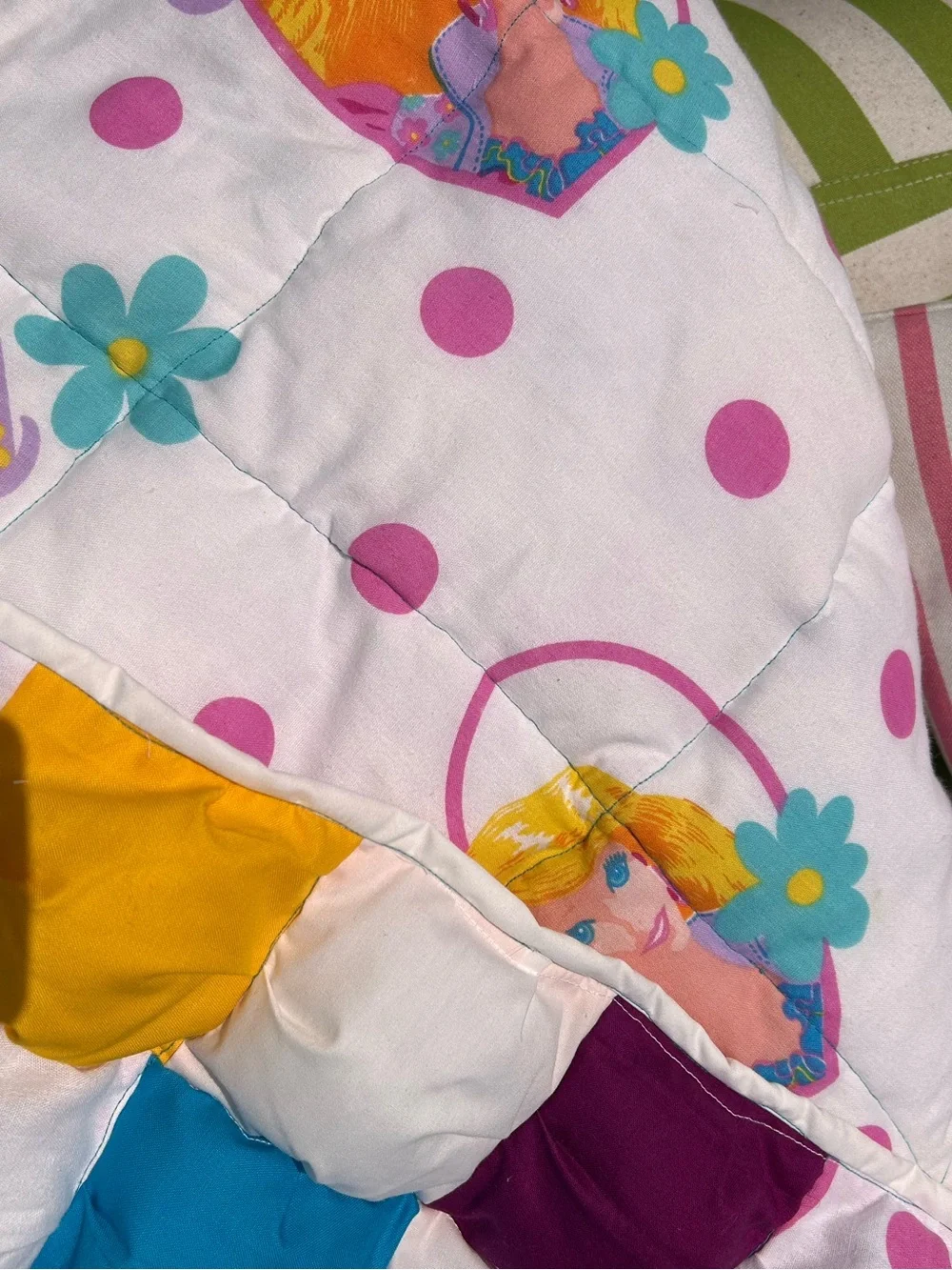 Handmade vintage Barbie checkered small Puff Quilt
